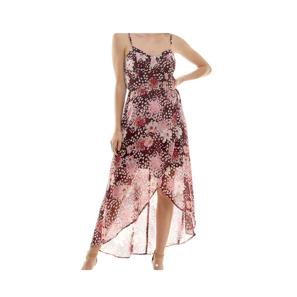 NWT‎ Floral Spaghetti Strap Faux Wrap fully lined Maxi Dress - Pink and Wine